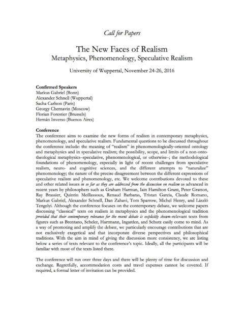 Call for Papers – The New Faces of Realism