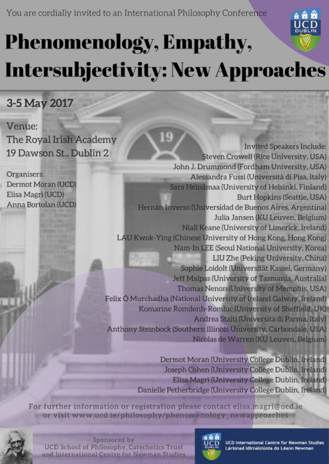 International Philosophy Conference. “Phenomenology, Empathy, Intersubjetivity: New Approaches” – Dublin, 3-5/5/17